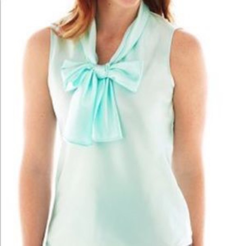 Black Label by Evan Picone Icy Mint Bow Blouse
